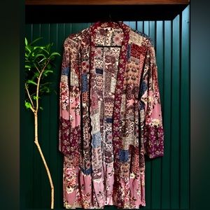 Umgee Patchwork Mauve Paisley Maximalist Boho Kimono Duster Cardigan
